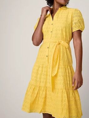 UNTUCKit Augusta Yellow Cotton Eyelet Short Sleeve Dress